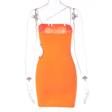 Load image into Gallery viewer, Sexy Orange Side Cutout Waist Hollow Diamond Chain Open Back Tube Top Strapless Slip Hip Dress
