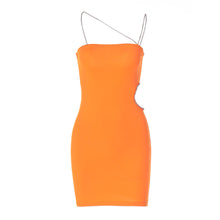Load image into Gallery viewer, Sexy Orange Side Cutout Waist Hollow Diamond Chain Open Back Tube Top Strapless Slip Hip Dress
