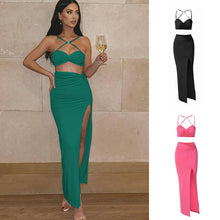 Load image into Gallery viewer, Open Back Off Shoulder Lowcut Hollow Sexy Strap Tube Top + Slim Slit Long Skirt Set
