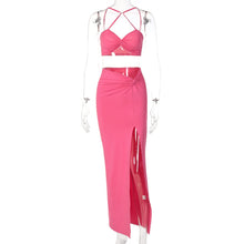 Load image into Gallery viewer, Open Back Off Shoulder Lowcut Hollow Sexy Strap Tube Top + Slim Slit Long Skirt Set
