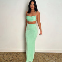 Load image into Gallery viewer, Lace-up Slim Fit Ruffle Tube Top + Ruched Skirt Set Women Sexy Open Back Floor-length Strap Dress
