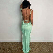 Load image into Gallery viewer, Lace-up Slim Fit Ruffle Tube Top + Ruched Skirt Set Women Sexy Open Back Floor-length Strap Dress
