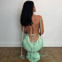 Load image into Gallery viewer, Lace-up Slim Fit Ruffle Tube Top + Ruched Skirt Set Women Sexy Open Back Floor-length Strap Dress
