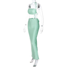 Load image into Gallery viewer, Lace-up Slim Fit Ruffle Tube Top + Ruched Skirt Set Women Sexy Open Back Floor-length Strap Dress
