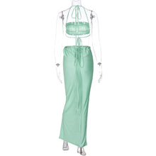 Load image into Gallery viewer, Lace-up Slim Fit Ruffle Tube Top + Ruched Skirt Set Women Sexy Open Back Floor-length Strap Dress
