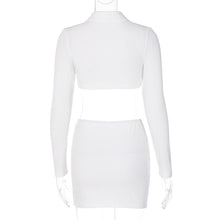Load image into Gallery viewer, Polo Collar Cardigan Long Sleeve Short Top T-shirt Hollow Open Back Slim Fit Slit Wrap Hip Skirt Suit
