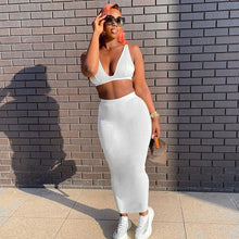 Load image into Gallery viewer, Sexy Women Two-piece V-neck Lowcut Backless Off Shoulder Vest Tube Top Slim Fit Wrap Hip Skirt Long Dress Suit

