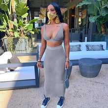 Load image into Gallery viewer, Sexy Women Two-piece V-neck Lowcut Backless Off Shoulder Vest Tube Top Slim Fit Wrap Hip Skirt Long Dress Suit
