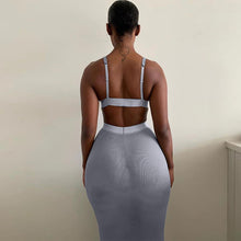 Load image into Gallery viewer, Sexy Women Two-piece V-neck Lowcut Backless Off Shoulder Vest Tube Top Slim Fit Wrap Hip Skirt Long Dress Suit
