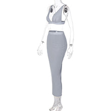 Load image into Gallery viewer, Sexy Women Two-piece V-neck Lowcut Backless Off Shoulder Vest Tube Top Slim Fit Wrap Hip Skirt Long Dress Suit
