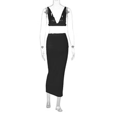 Load image into Gallery viewer, Sexy Women Two-piece V-neck Lowcut Backless Off Shoulder Vest Tube Top Slim Fit Wrap Hip Skirt Long Dress Suit
