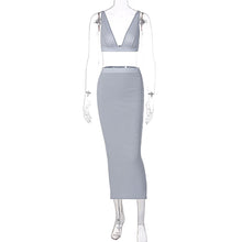 Load image into Gallery viewer, Sexy Women Two-piece V-neck Lowcut Backless Off Shoulder Vest Tube Top Slim Fit Wrap Hip Skirt Long Dress Suit
