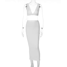 Load image into Gallery viewer, Sexy Women Two-piece V-neck Lowcut Backless Off Shoulder Vest Tube Top Slim Fit Wrap Hip Skirt Long Dress Suit
