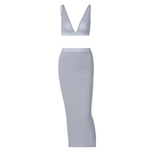 Load image into Gallery viewer, Sexy Women Two-piece V-neck Lowcut Backless Off Shoulder Vest Tube Top Slim Fit Wrap Hip Skirt Long Dress Suit

