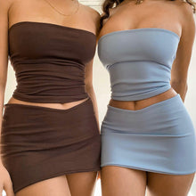 Load image into Gallery viewer, Fashion Casual Off Shoulder Strapless Tube Sleeveless Top Solid Color Women Low Waist Slim Hip Skirt Suit

