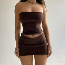 Load image into Gallery viewer, Fashion Casual Off Shoulder Strapless Tube Sleeveless Top Solid Color Women Low Waist Slim Hip Skirt Suit
