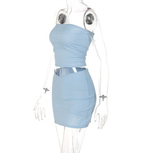 Load image into Gallery viewer, Fashion Casual Off Shoulder Strapless Tube Sleeveless Top Solid Color Women Low Waist Slim Hip Skirt Suit

