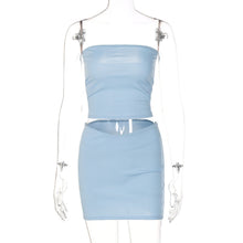 Load image into Gallery viewer, Fashion Casual Off Shoulder Strapless Tube Sleeveless Top Solid Color Women Low Waist Slim Hip Skirt Suit
