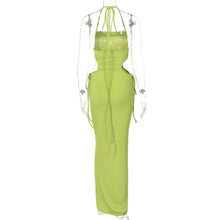 Load image into Gallery viewer, Sexy Lace-up Open-back Side Cutout Slim Fit Solid Color Off Shoulder Halterneck Smocked Floor-length Dress

