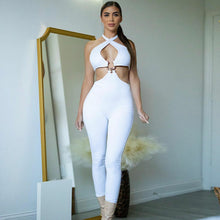 Load image into Gallery viewer, Women's Fashion Solid Color Slim Fit Waist Hollow Trousers Halterneck Backless Crop Top Jumpsuit
