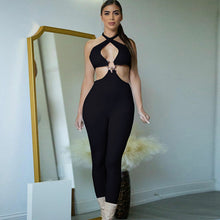 Load image into Gallery viewer, Women's Fashion Solid Color Slim Fit Waist Hollow Trousers Halterneck Backless Crop Top Jumpsuit
