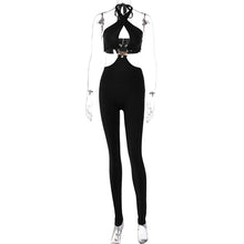 Load image into Gallery viewer, Women's Fashion Solid Color Slim Fit Waist Hollow Trousers Halterneck Backless Crop Top Jumpsuit
