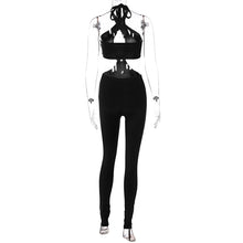Load image into Gallery viewer, Women's Fashion Solid Color Slim Fit Waist Hollow Trousers Halterneck Backless Crop Top Jumpsuit
