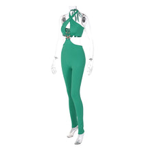 Load image into Gallery viewer, Women's Fashion Solid Color Slim Fit Waist Hollow Trousers Halterneck Backless Crop Top Jumpsuit
