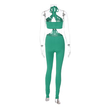 Load image into Gallery viewer, Women's Fashion Solid Color Slim Fit Waist Hollow Trousers Halterneck Backless Crop Top Jumpsuit
