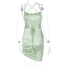Load image into Gallery viewer, New Style Open Back Lace Up Hollow Lowcut Cross Straps Elegant Wrap Skirt Smocked Satin Sling Dress
