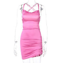 Load image into Gallery viewer, New Style Open Back Lace Up Hollow Lowcut Cross Straps Elegant Wrap Skirt Smocked Satin Sling Dress
