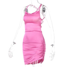 Load image into Gallery viewer, New Style Open Back Lace Up Hollow Lowcut Cross Straps Elegant Wrap Skirt Smocked Satin Sling Dress
