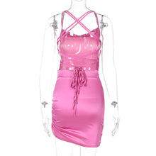 Load image into Gallery viewer, New Style Open Back Lace Up Hollow Lowcut Cross Straps Elegant Wrap Skirt Smocked Satin Sling Dress
