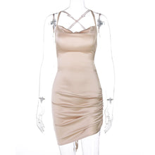 Load image into Gallery viewer, New Style Open Back Lace Up Hollow Lowcut Cross Straps Elegant Wrap Skirt Smocked Satin Sling Dress
