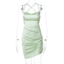 Load image into Gallery viewer, New Style Open Back Lace Up Hollow Lowcut Cross Straps Elegant Wrap Skirt Smocked Satin Sling Dress
