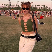 Load image into Gallery viewer, Sexy Summer Cutout Slim Fit Cropped Navel Sleeveless Tank Top Cross Straps Round Neck Off Shoulder T-shirt Vest
