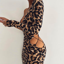 Load image into Gallery viewer, Leopard Printed One Shoulder Halterneck Sexy Dew Waist Cutout Slim Fit Women Wrap Dress
