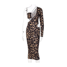 Load image into Gallery viewer, Leopard Printed One Shoulder Halterneck Sexy Dew Waist Cutout Slim Fit Women Wrap Dress
