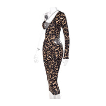 Load image into Gallery viewer, Leopard Printed One Shoulder Halterneck Sexy Dew Waist Cutout Slim Fit Women Wrap Dress
