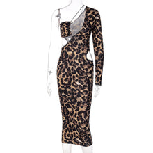 Load image into Gallery viewer, Leopard Printed One Shoulder Halterneck Sexy Dew Waist Cutout Slim Fit Women Wrap Dress
