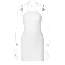 Load image into Gallery viewer, Cross Strappy Halterneck Sexy Backless Round Neck Slim Fit Solid Color Wrap Dress Short Skirt
