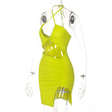 Load image into Gallery viewer, Fashionable Sexy V-neck Backless Lace-up Slit Dress Waist Hollow Halterneck Off Shoulder Short Dress
