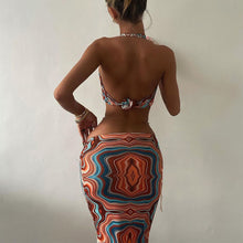 Load image into Gallery viewer, New Summer Printed Halterneck Strapless Tube Top Slim Fit Wrap Skirt Set Waist Hollow Long Dress
