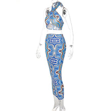 Load image into Gallery viewer, New Summer Printed Halterneck Strapless Tube Top Slim Fit Wrap Skirt Set Waist Hollow Long Dress
