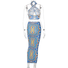 Load image into Gallery viewer, New Summer Printed Halterneck Strapless Tube Top Slim Fit Wrap Skirt Set Waist Hollow Long Dress
