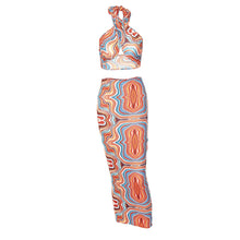Load image into Gallery viewer, New Summer Printed Halterneck Strapless Tube Top Slim Fit Wrap Skirt Set Waist Hollow Long Dress

