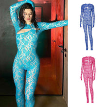 Load image into Gallery viewer, Fashion Sexy Cutout Slim Fit Crew Neck Long Sleeve Jumpsuit 3d Pattern Perspective Hollowed-out Women Trousers Bodysuit
