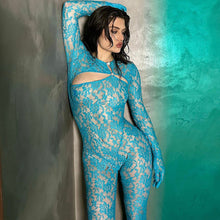 Load image into Gallery viewer, Fashion Sexy Cutout Slim Fit Crew Neck Long Sleeve Jumpsuit 3d Pattern Perspective Hollowed-out Women Trousers Bodysuit
