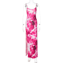 Load image into Gallery viewer, Autumn New Fashion Print Tie-dye Sexy Backless Slit Slip Dress Lowcut Hollow Slim Fit Long Dress
