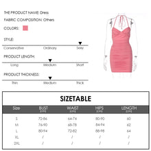 Load image into Gallery viewer, Pink Sexy V-neck Halterneck Open Back Lowcut Off Shoulder Ruched Tie-up Waist-in Wrap Hip Dress
